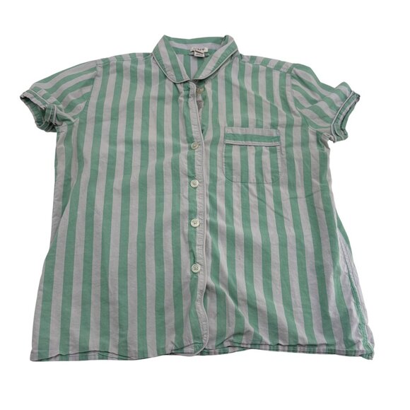J. Crew Green & White Striped Button-Up Shirt Short Sleeves size Small - Picture 1 of 4